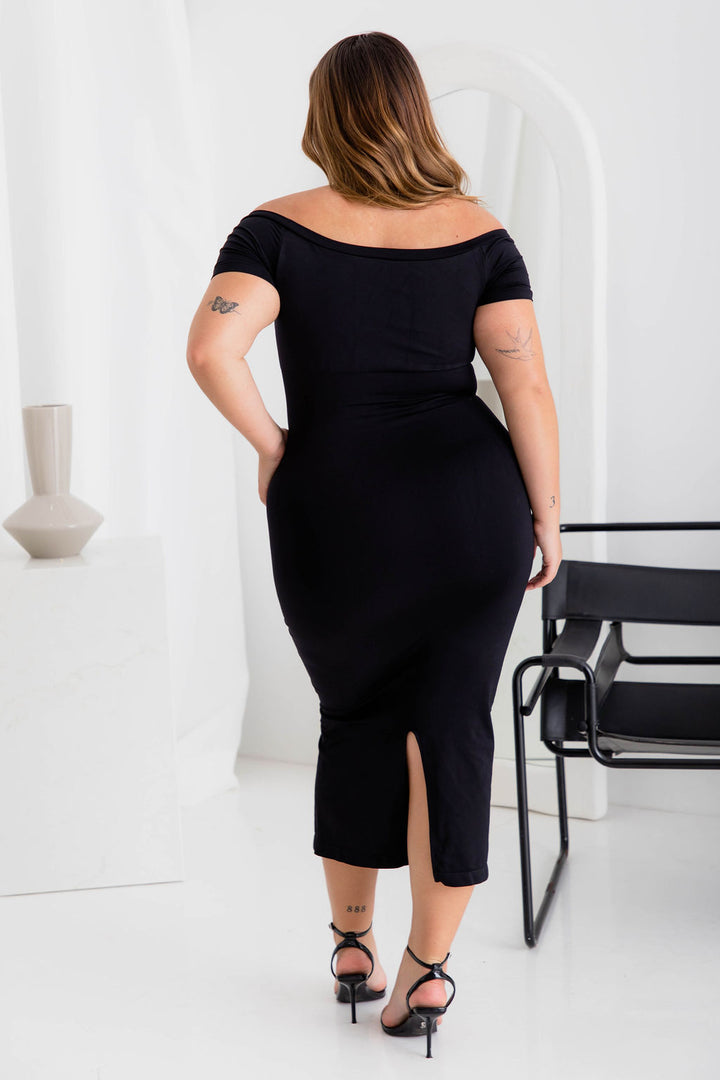 Off Shoulder Midi Black Shaper Dress