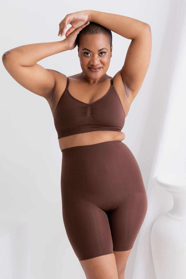 Naked Curve Bodysuit Anti Chaffe Shaping Shorts Brown