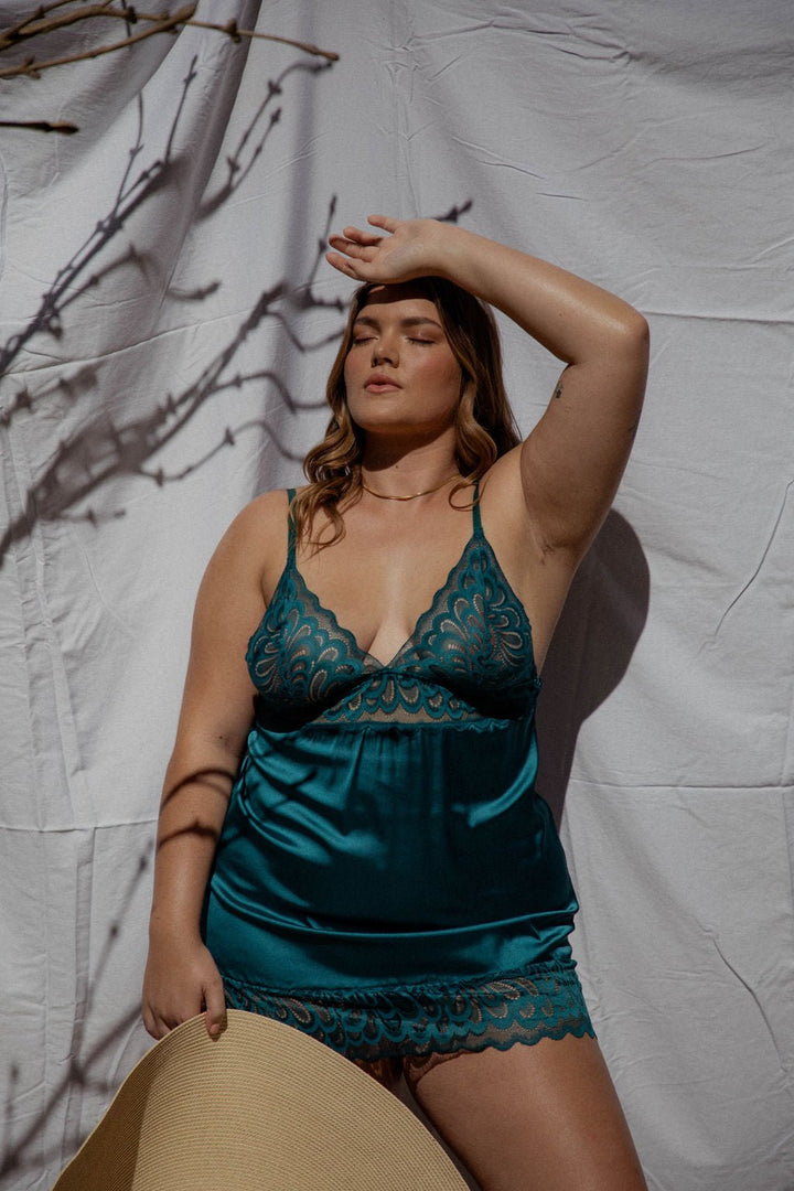 Cecilia Emerald Satin Slip - Naked Curve