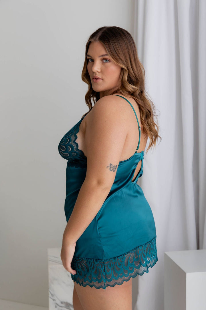 Cecilia Emerald Satin Slip - Naked Curve