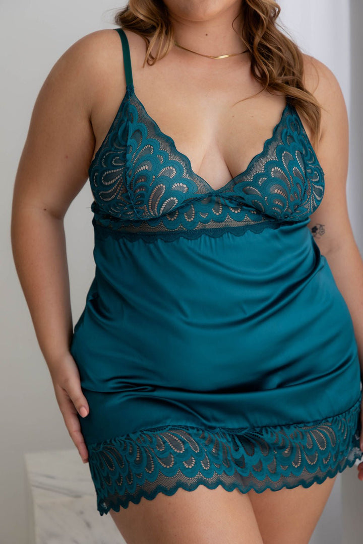 Cecilia Emerald Satin Slip - Naked Curve