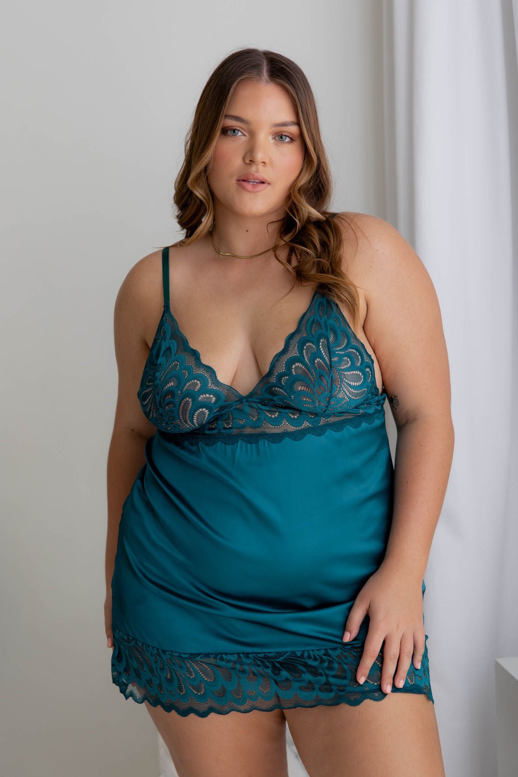 Cecilia Emerald Satin Slip - Naked Curve