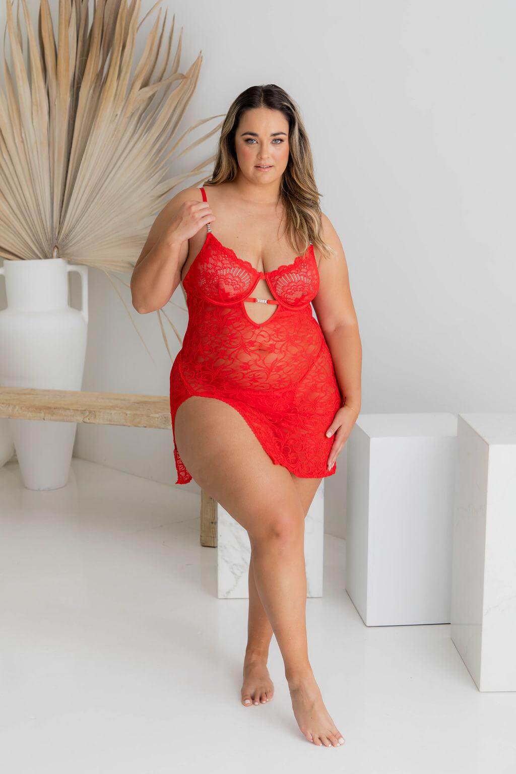 Cobra Red Lace Chemise-Corsets-Naked Curve