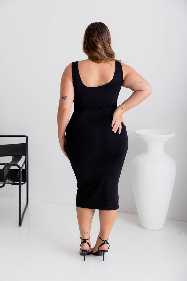 Crew Neck Shaper Dress Black - Bodysuit - Naked Curve