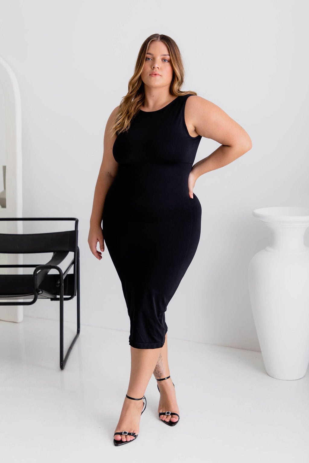 Crew Neck Shaper Dress Black - Bodysuit - Naked Curve