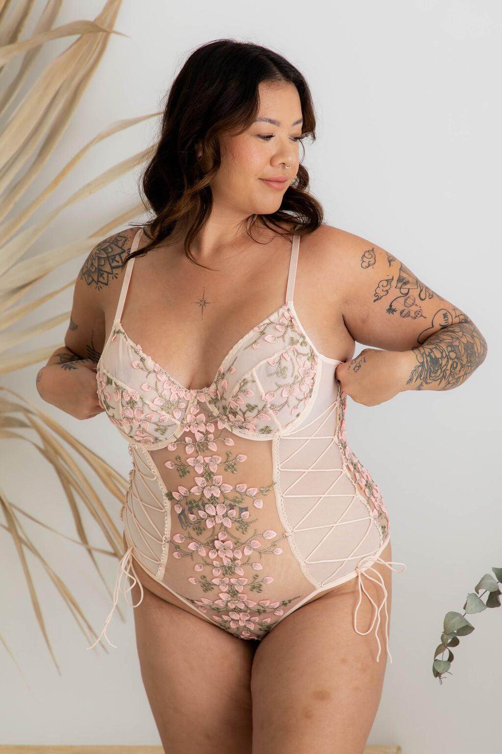 Daphne Blush Spring Bodysuit - $44.00 - Bodysuit - Naked Curve