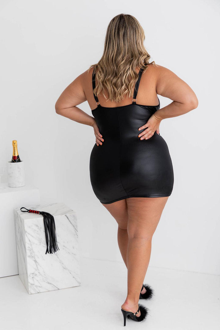 Davina Black Vegan Leather Dress-CHEMISE-Naked Curve