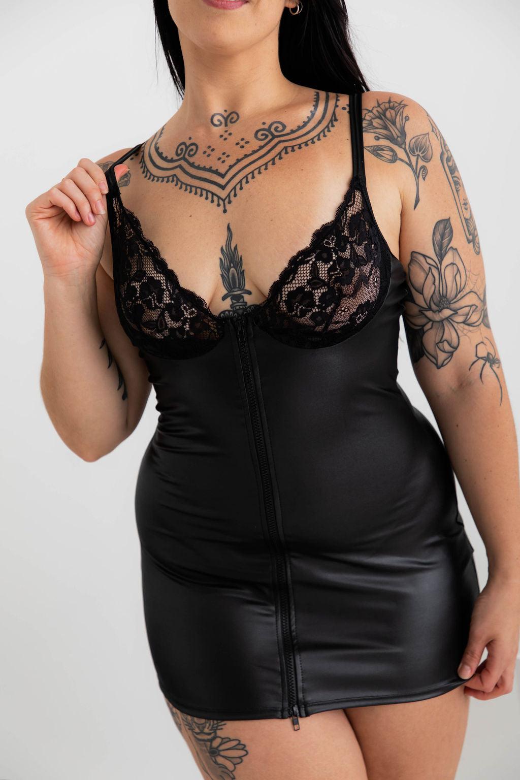 Davina Black Vegan Leather Dress-CHEMISE-Naked Curve