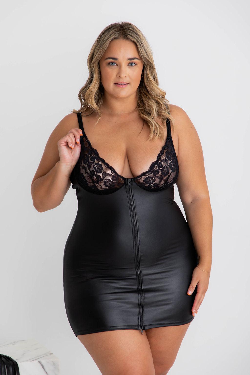 Davina Black Vegan Leather Dress - CHEMISE - Naked Curve