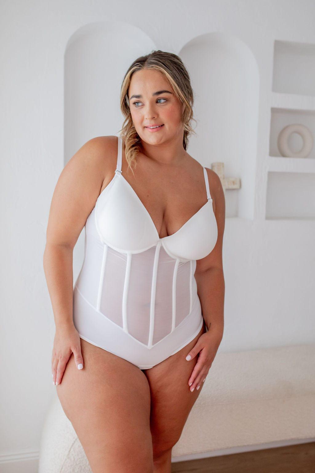 Mesh Boned Shaper White - Bodysuit - Naked Curve