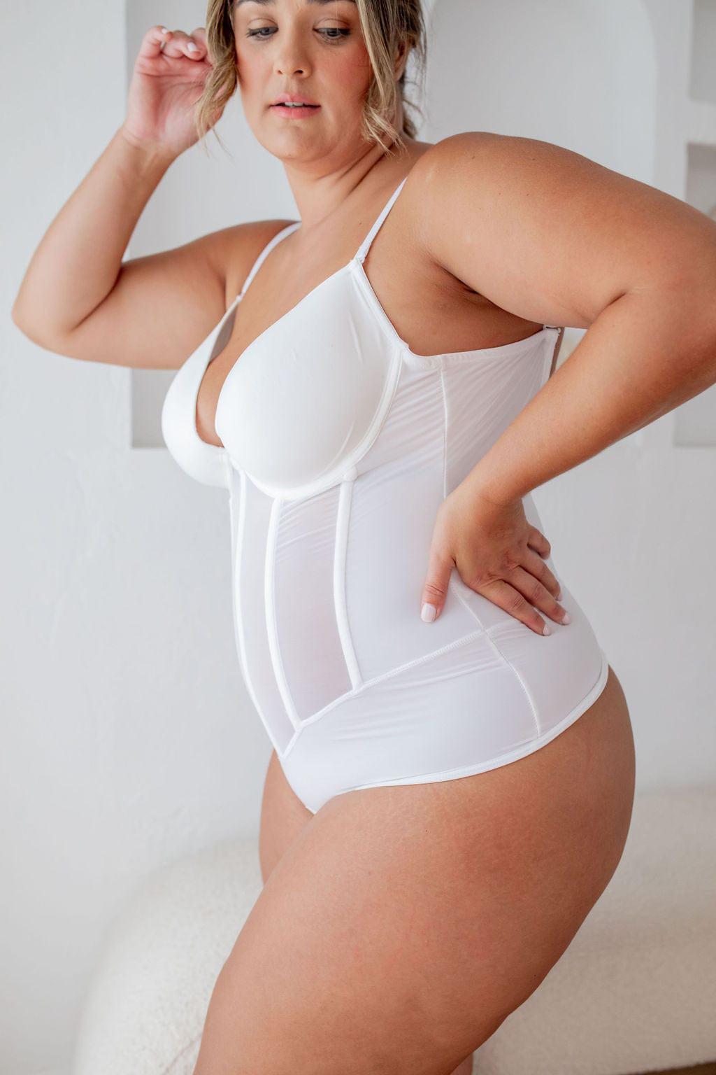 Mesh Boned Shaper White - Bodysuit - Naked Curve