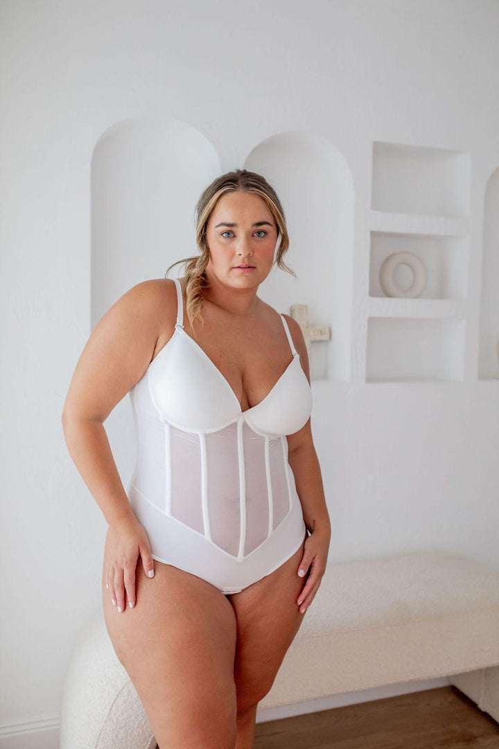 Mesh Boned Shaper White - Bodysuit - Naked Curve