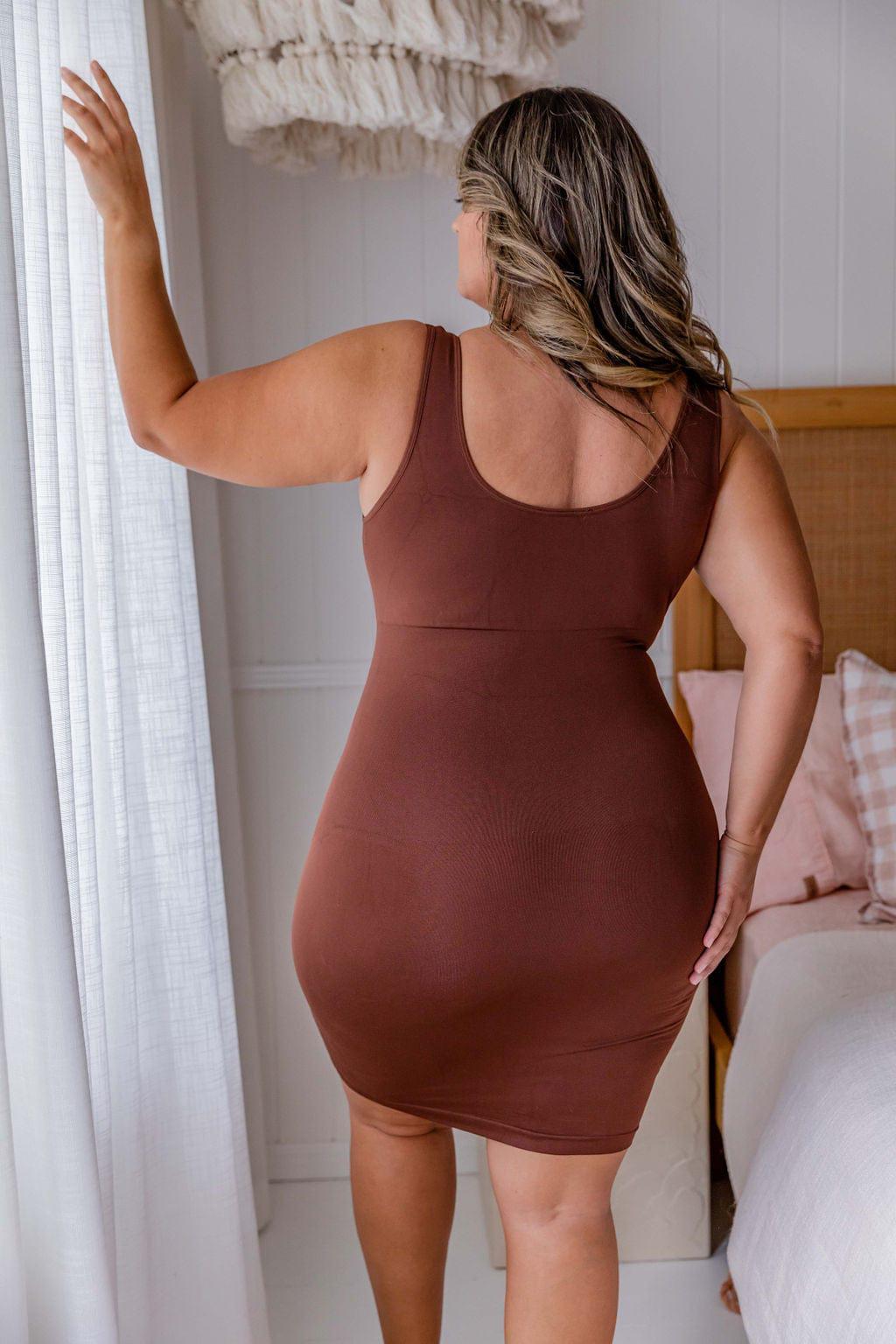 Naked Curve Bodysuit Mini Shaper Dress Brown