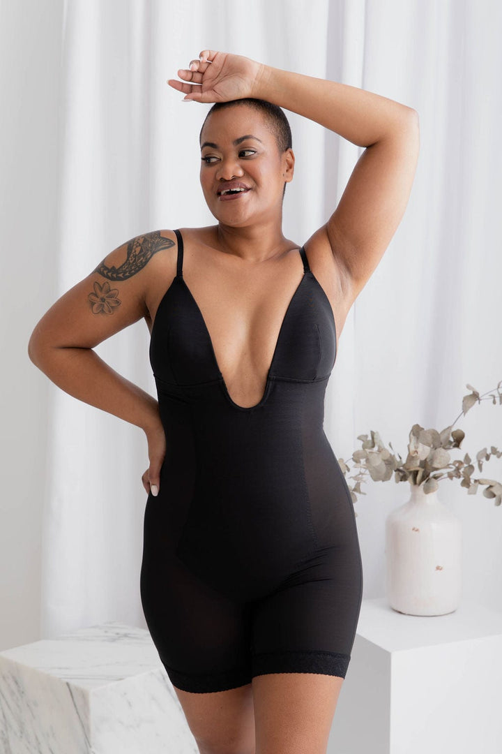 Plunge Neck Full Body Shaper - Bodysuit - Naked Curve