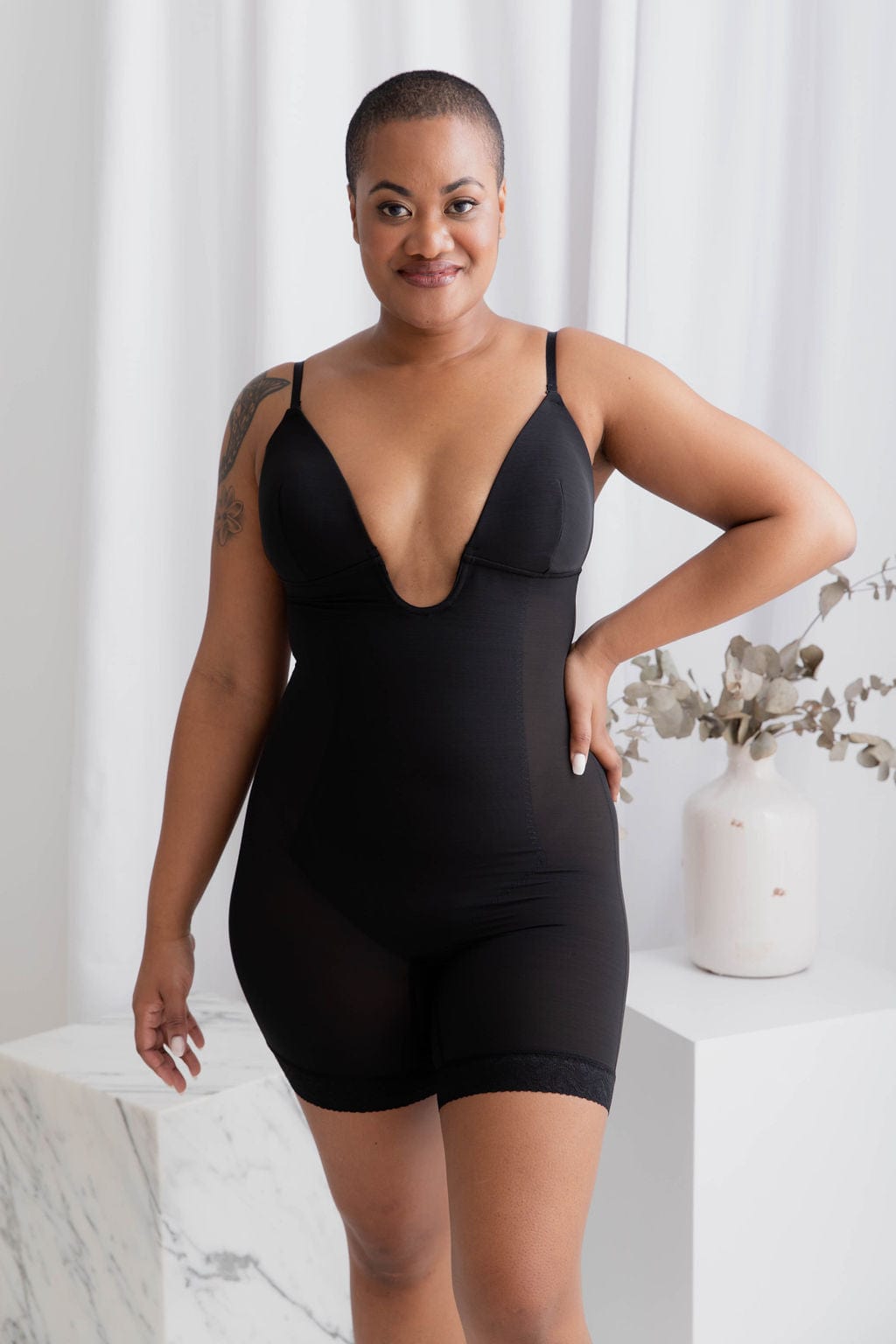 Plunge Neck Full Body Shaper - Bodysuit - Naked Curve