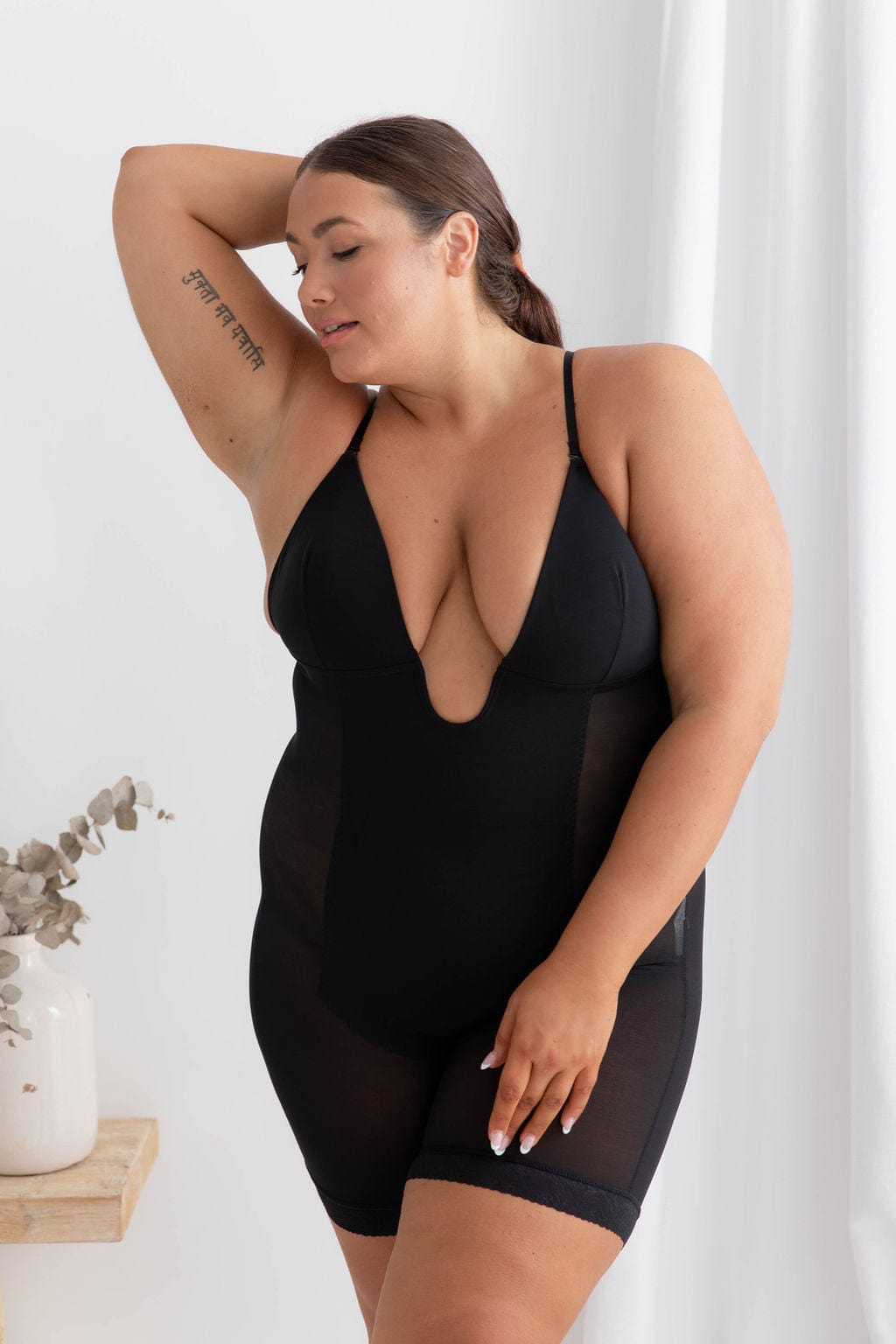 Plunge Neck Full Body Shaper - Bodysuit - Naked Curve