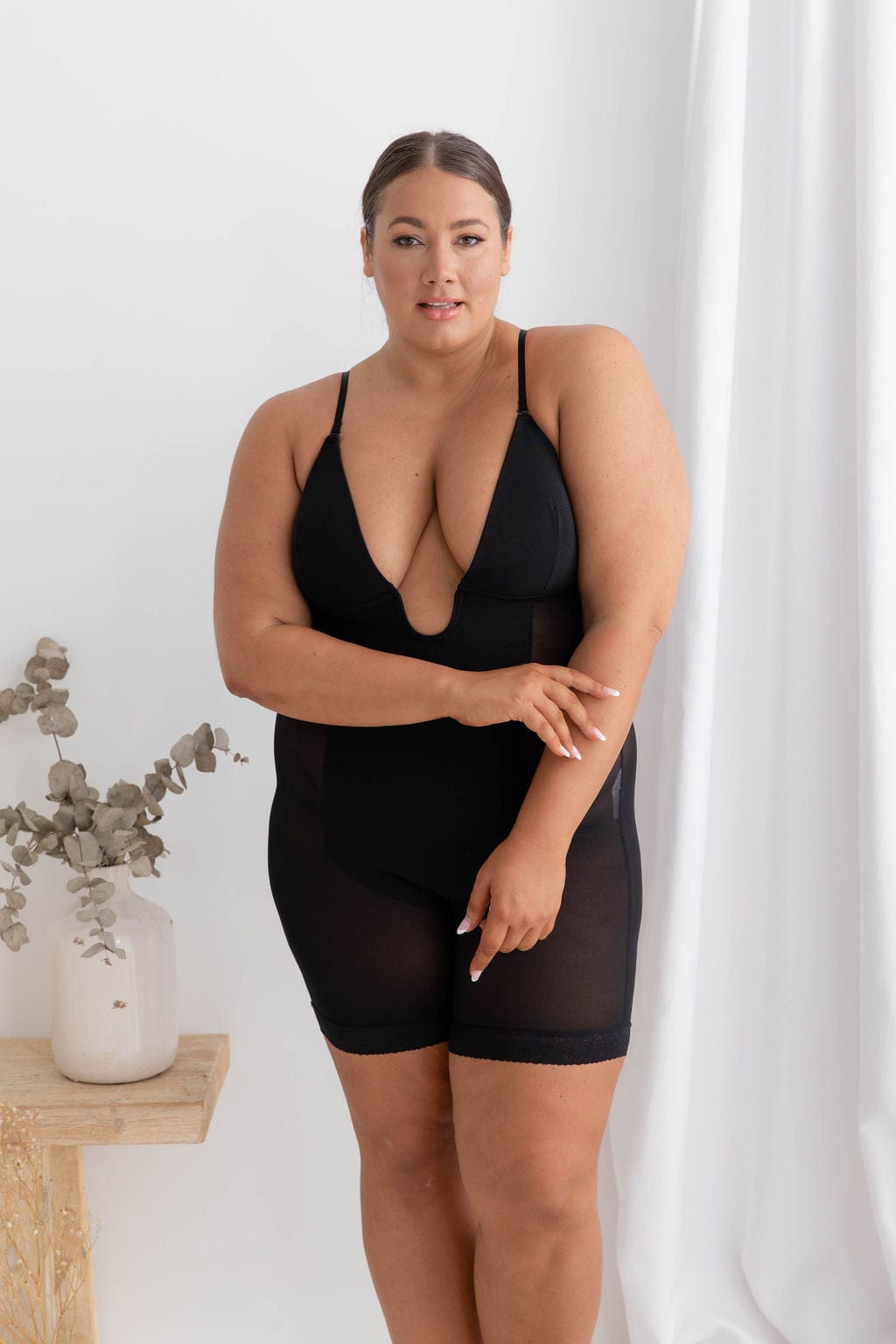 Plunge Neck Full Body Shaper - Bodysuit - Naked Curve