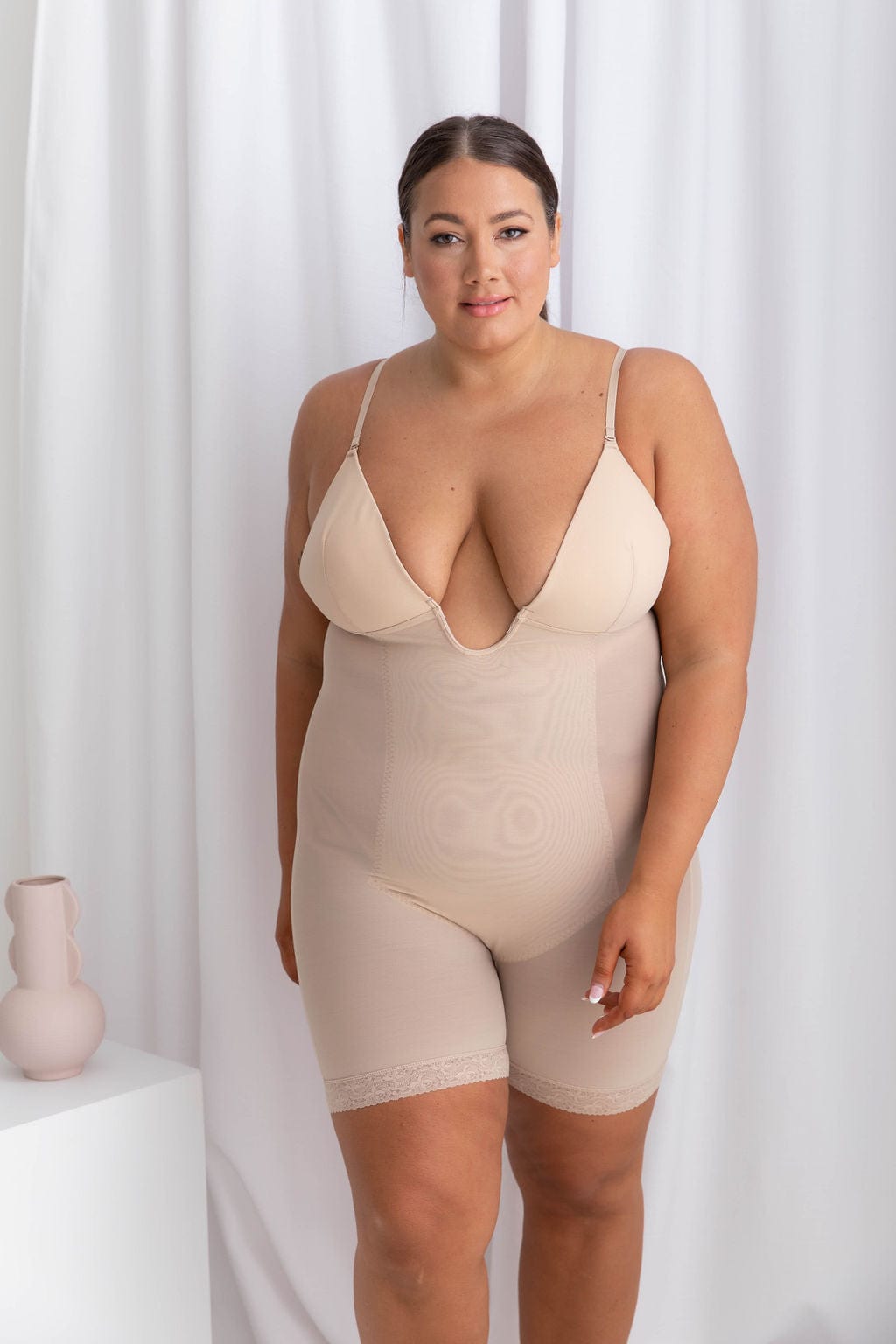 Plunge Neck Full Body Shaper Nude - Bodysuit - Naked Curve