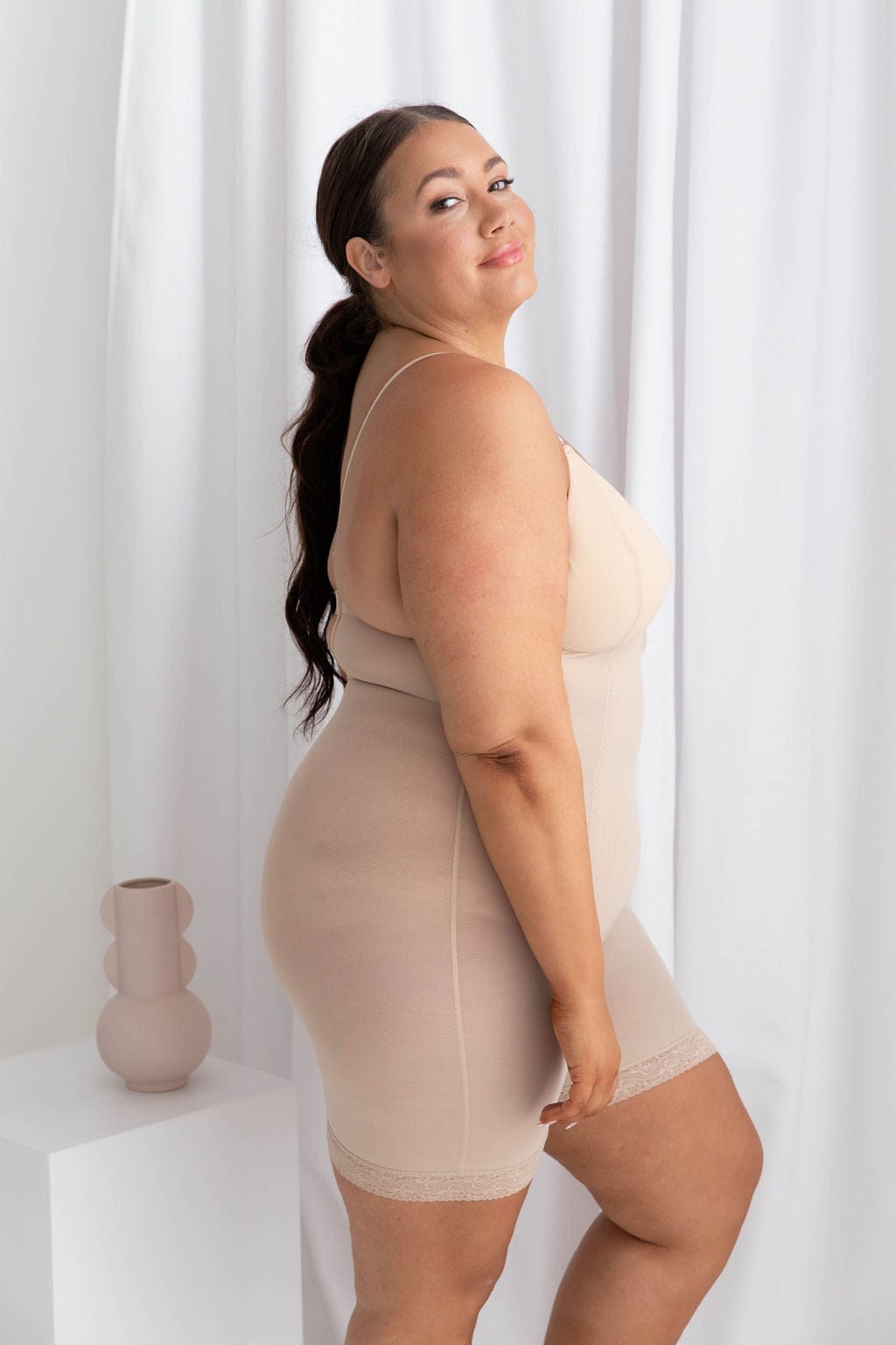 Plunge Neck Full Body Shaper Nude - Bodysuit - Naked Curve