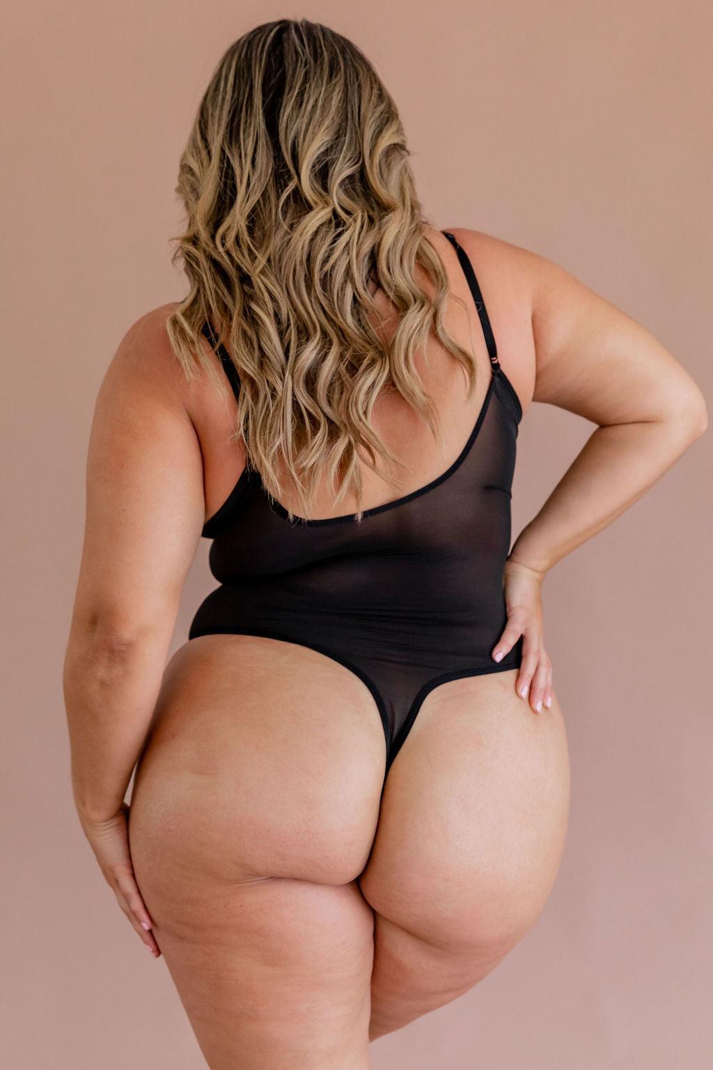 Plunge Neck Shaper Black - Bodysuit - Naked Curve