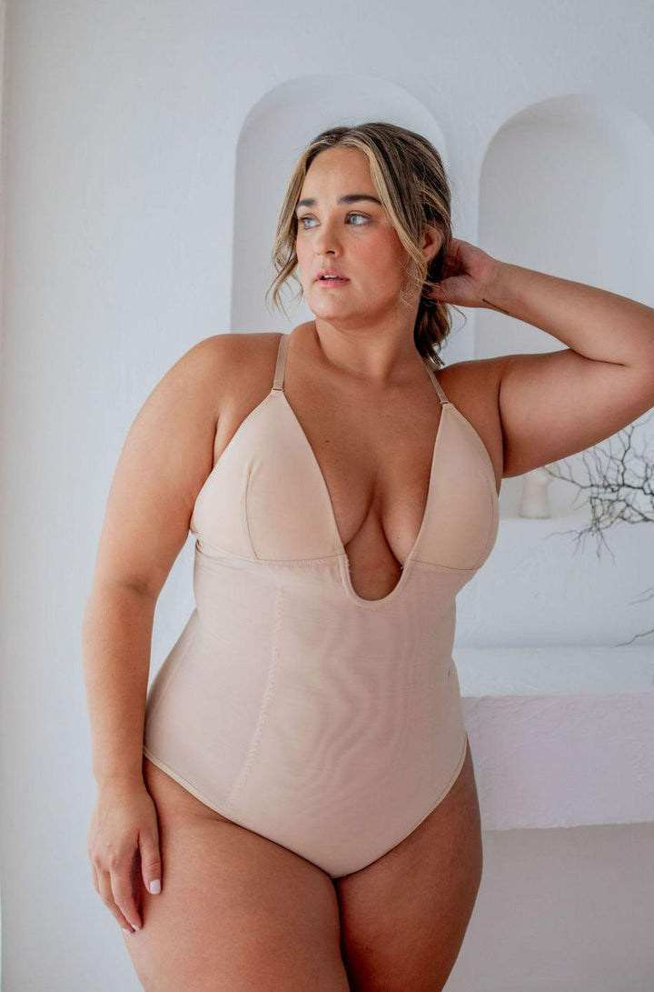 Plunge Neck Shaper Nude - Bodysuit - Naked Curve