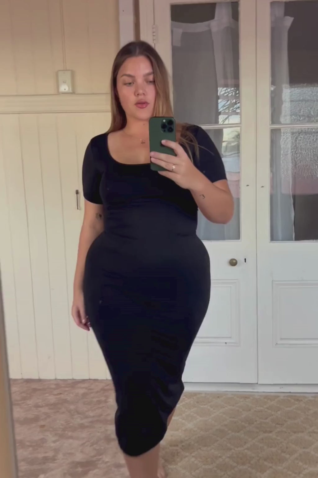 Scoop Neck Midi Black Shaper Dress