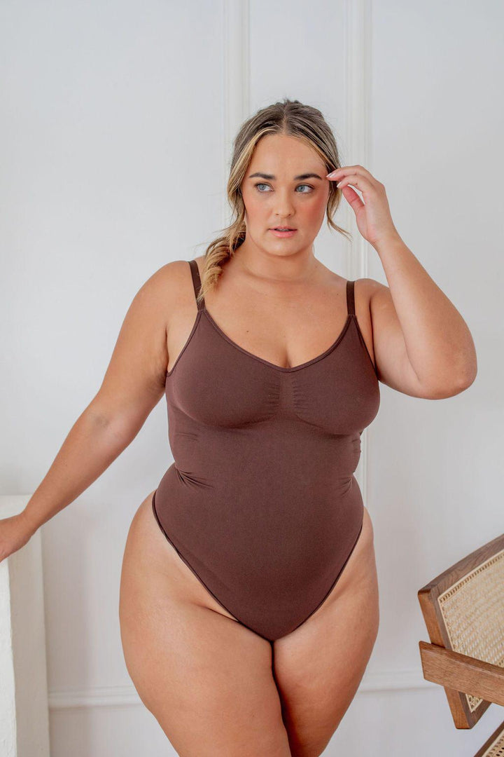 Scoop Back Bodysuit Brown - Bodysuit - Naked Curve