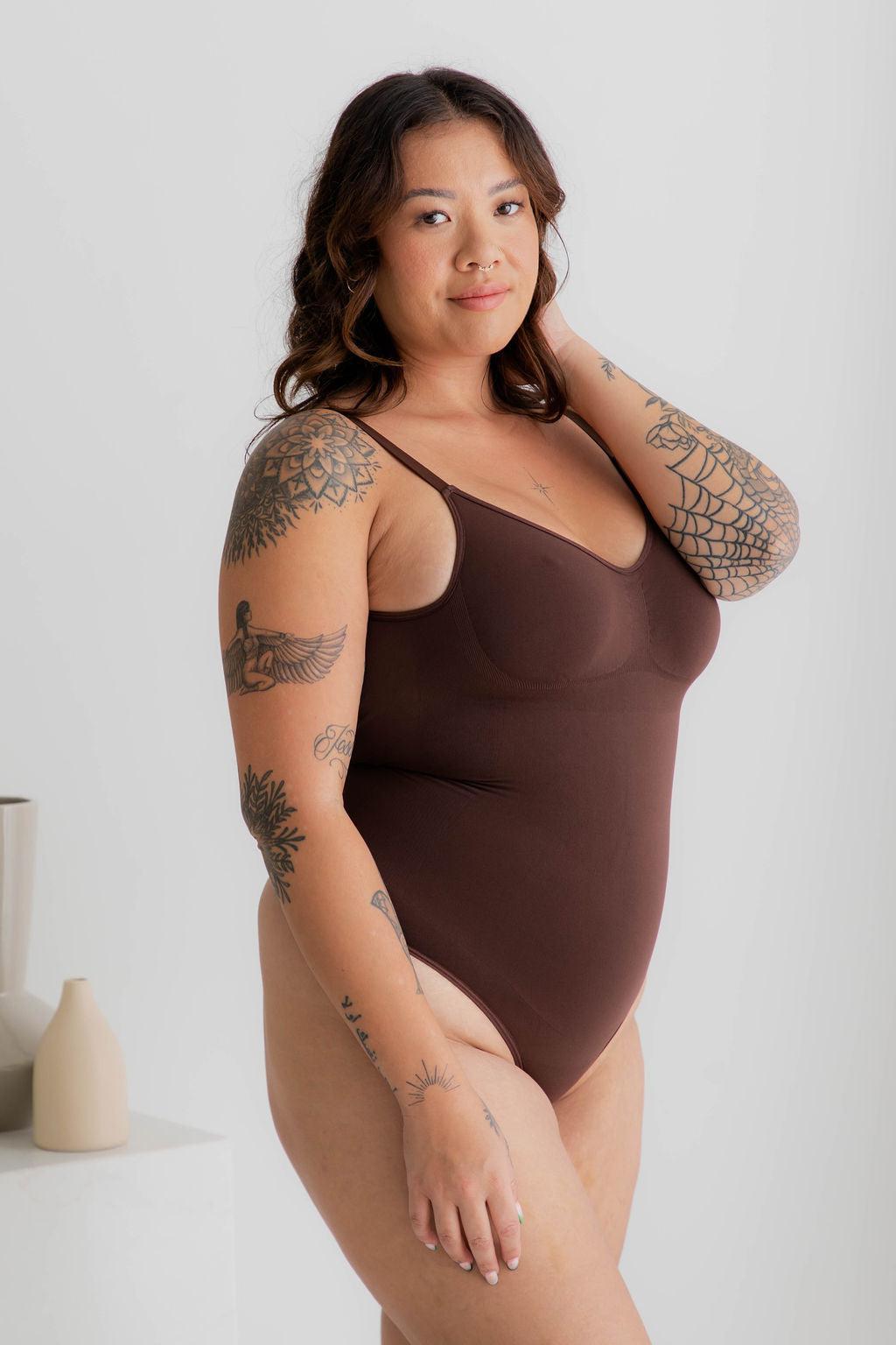 Scoop Back Bodysuit Brown - Bodysuit - Naked Curve