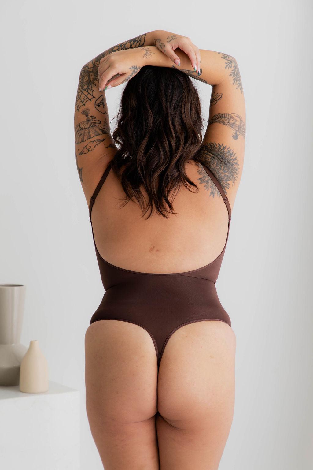 Scoop Back Bodysuit Brown - Bodysuit - Naked Curve