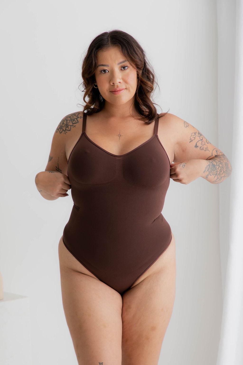 Scoop Back Bodysuit Brown - Bodysuit - Naked Curve