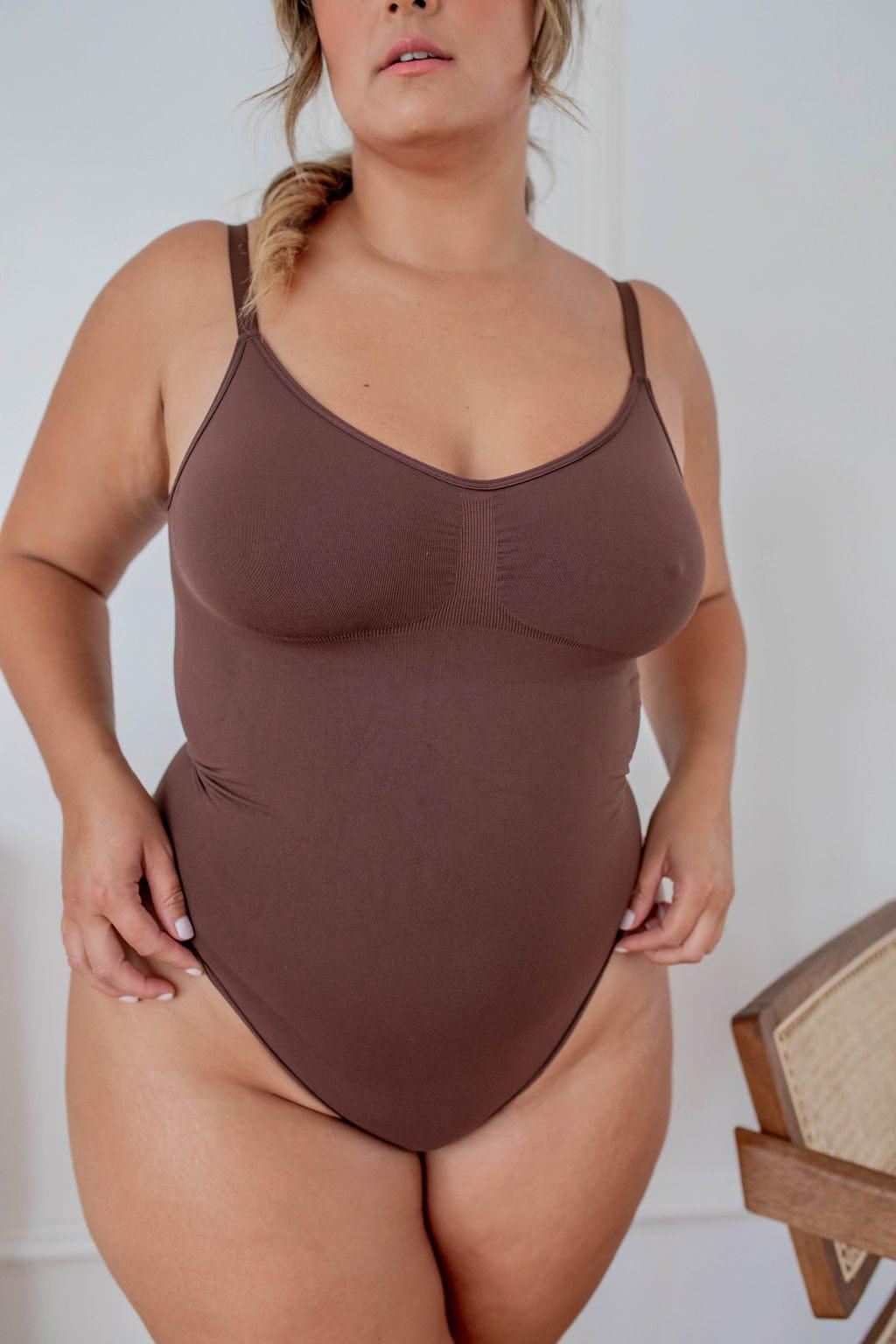 Scoop Back Bodysuit Brown - Bodysuit - Naked Curve