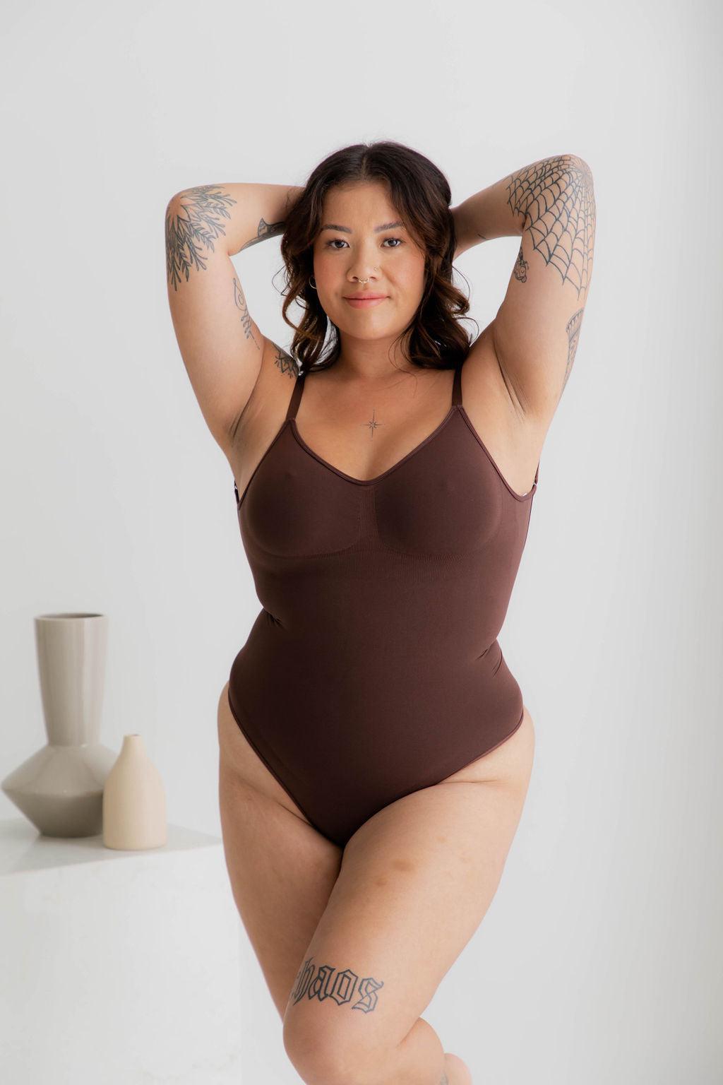 Scoop Back Bodysuit Brown - Bodysuit - Naked Curve