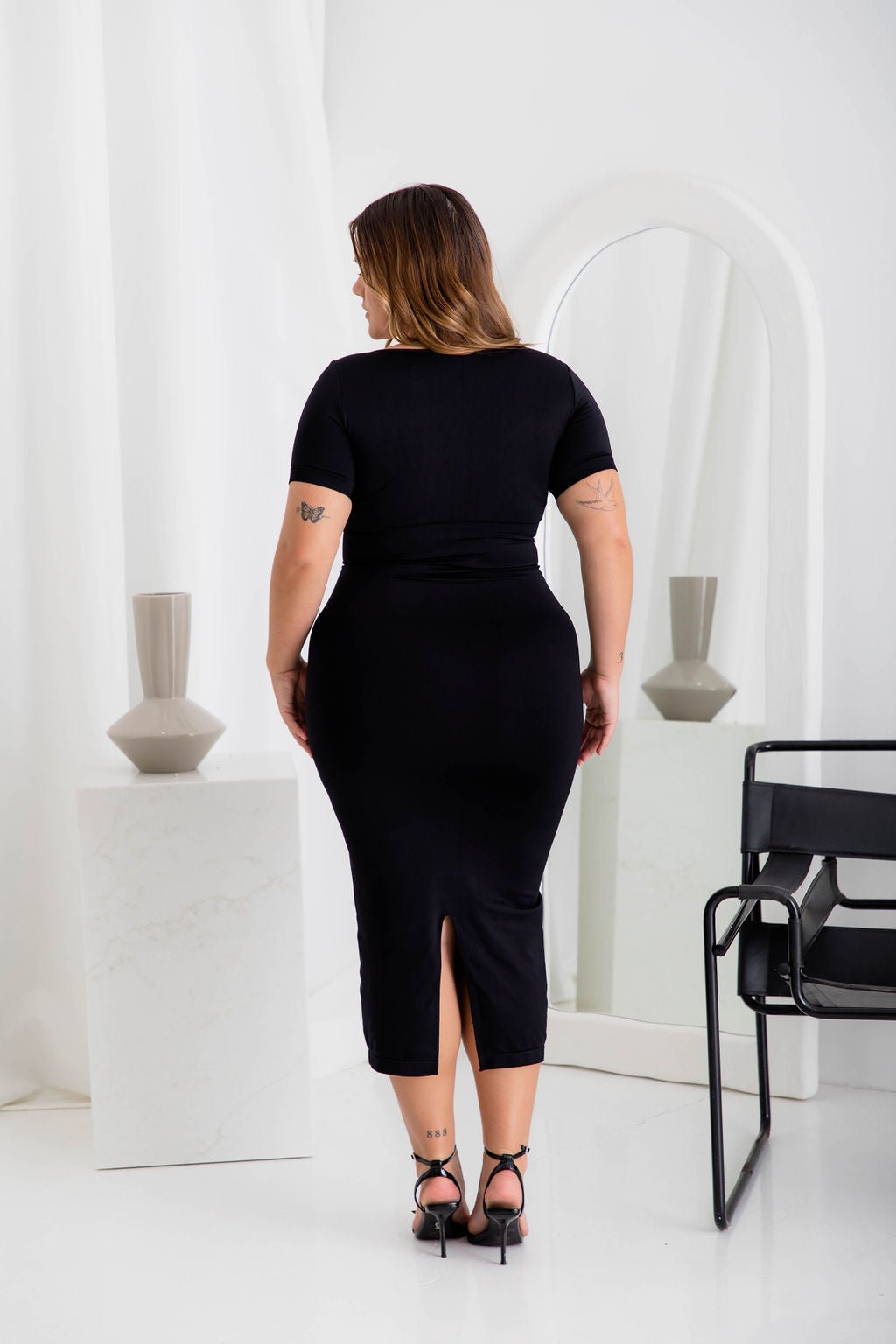 Scoop Neck Midi Black Shaper Dress - Bodysuit - Naked Curve