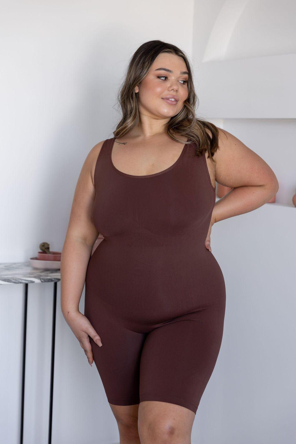 Naked Curve Shaper Seamless Thick Strap Unitard Bodysuit Brown