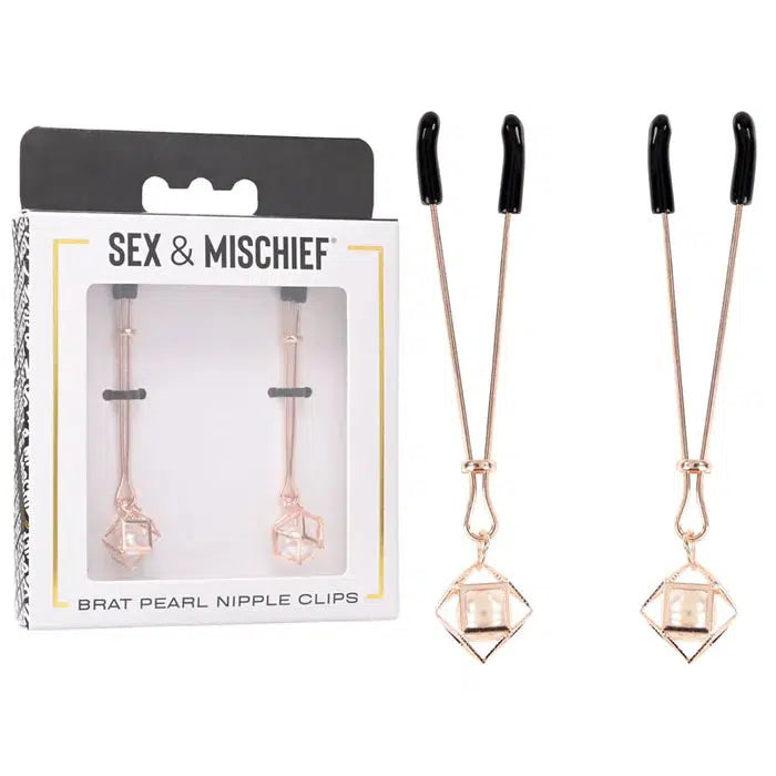 Sex & Mischief Brat Pearl Nipple Clips - Rose Gold-Naked Curve