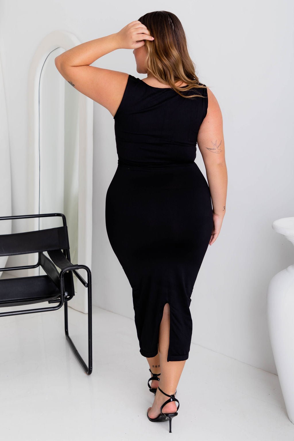 Square Cut Midi Black Shaper Dress - Bodysuit - Naked Curve