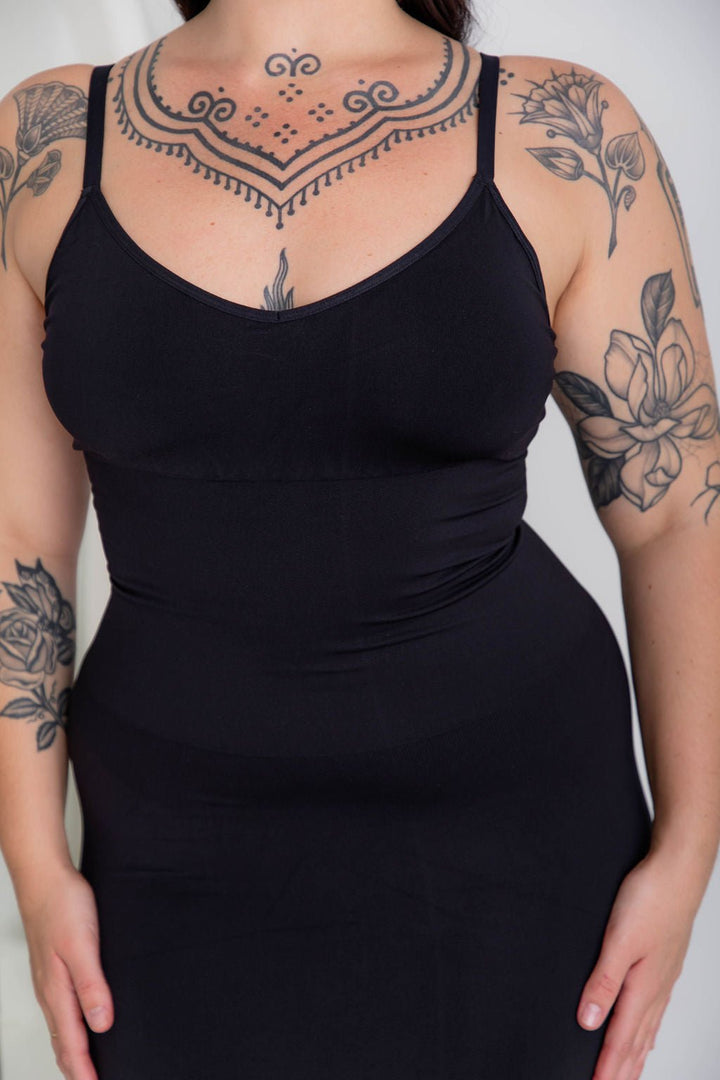 Thin Strap Maxi Shaper Dress Black - Bodysuit - Naked Curve