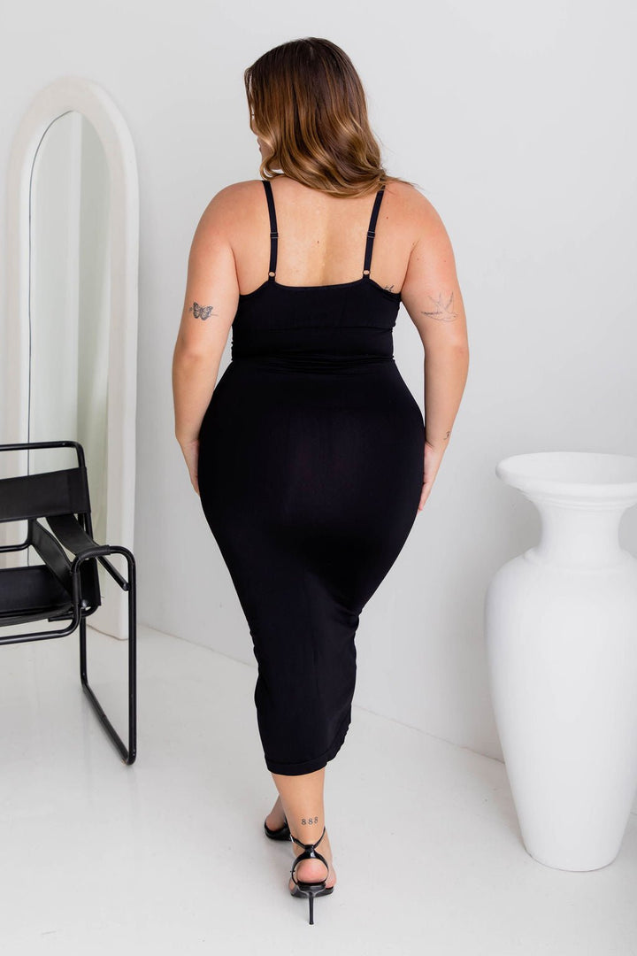 Thin Strap Maxi Shaper Dress Black - Bodysuit - Naked Curve